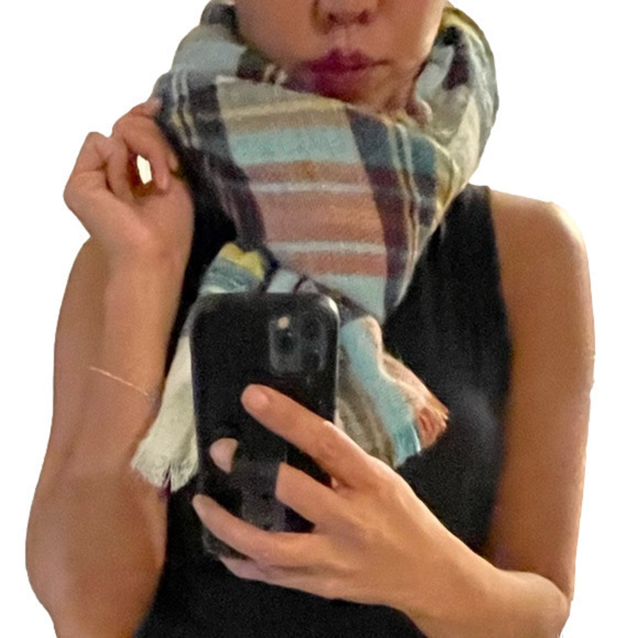 Steve Madden Accessories - Steve Madden rawhem plaid blanket scarf.Huge! 4.5’ x 4.5’ Versatile, knit, warm!